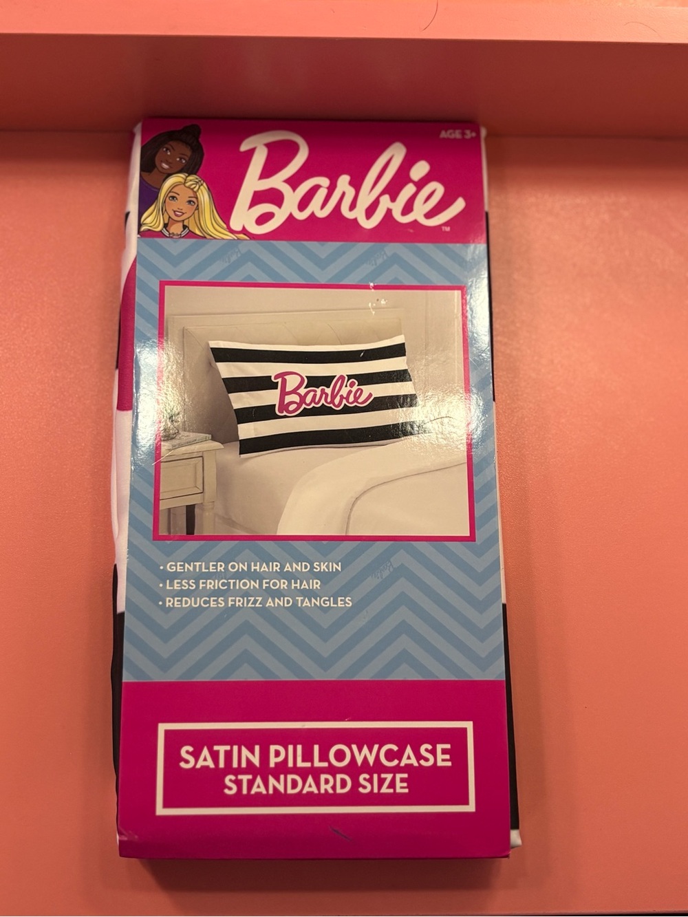 Barbie Black & White Striped Satin Pillowcase with Pink Logo 2023